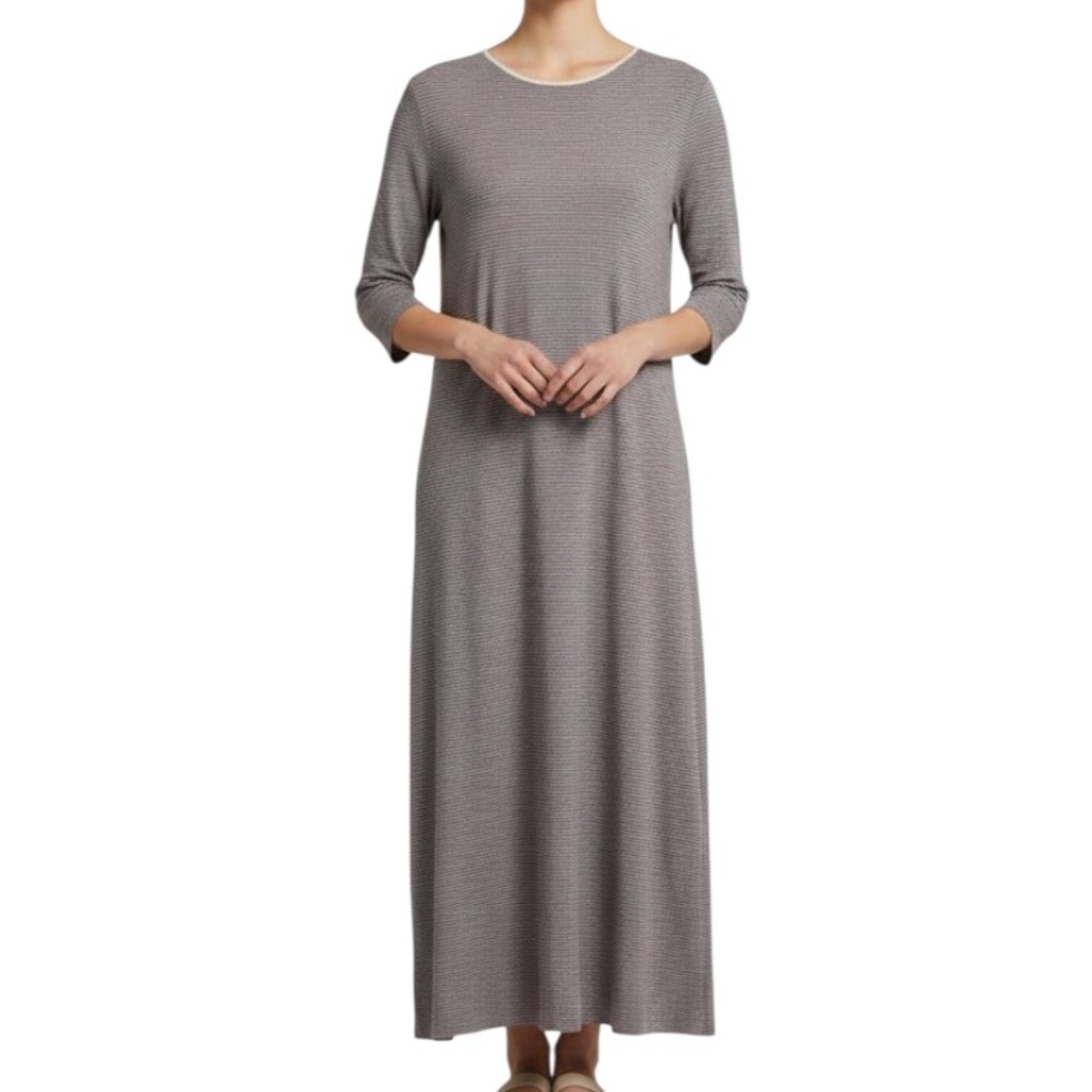 GARB Dark Purple TEXTURED KNIT Lagenlook RAW HEM 3/4 Sleeve MAXI DRESS Sz S